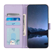 For Doogee N55 Plus Cat Rat Embossed Pattern RFID Leather Phone Case with Lanyard(Purple)
