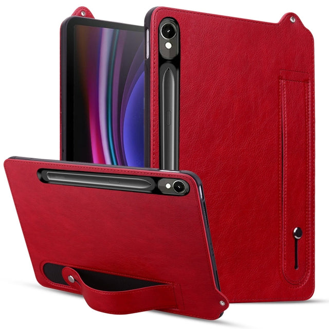 For Samsung Galaxy Tab S10 / S9 / S8 / S7 TPU Leather Back Tablet Case with Wristband(Red)