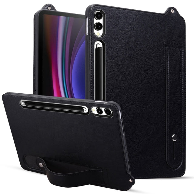 For Samsung Galaxy Tab S10+ / S9+ / S8+ TPU Leather Back Tablet Case with Wristband(Black)