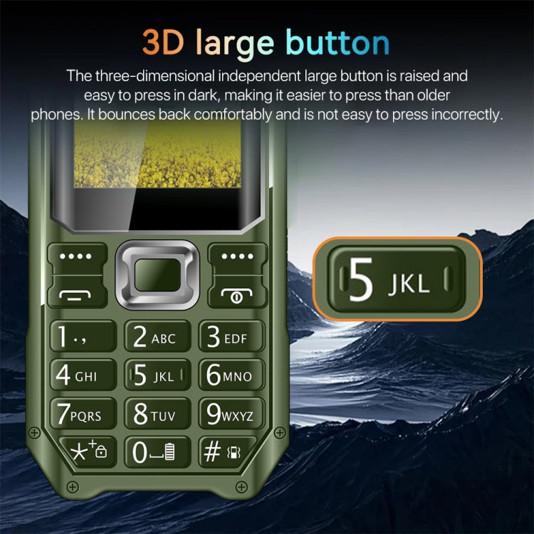 Q6000 Elder Keypad Phone, 2.4 inch, 6800mAh, Dual Flashlights, 21 Keys, SOS, FM, Dual SIM, GSM, Plug:US Plug(Green)
