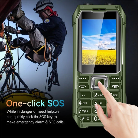 Q6000 Elder Keypad Phone, 2.4 inch, 6800mAh, Dual Flashlights, 21 Keys, SOS, FM, Dual SIM, GSM, Plug:US Plug(Green)