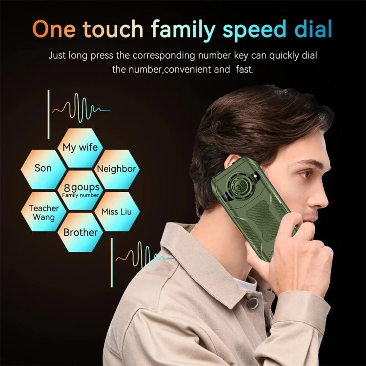 Q6000 Elder Keypad Phone, 2.4 inch, 6800mAh, Dual Flashlights, 21 Keys, SOS, FM, Dual SIM, GSM, Plug:US Plug(Green)