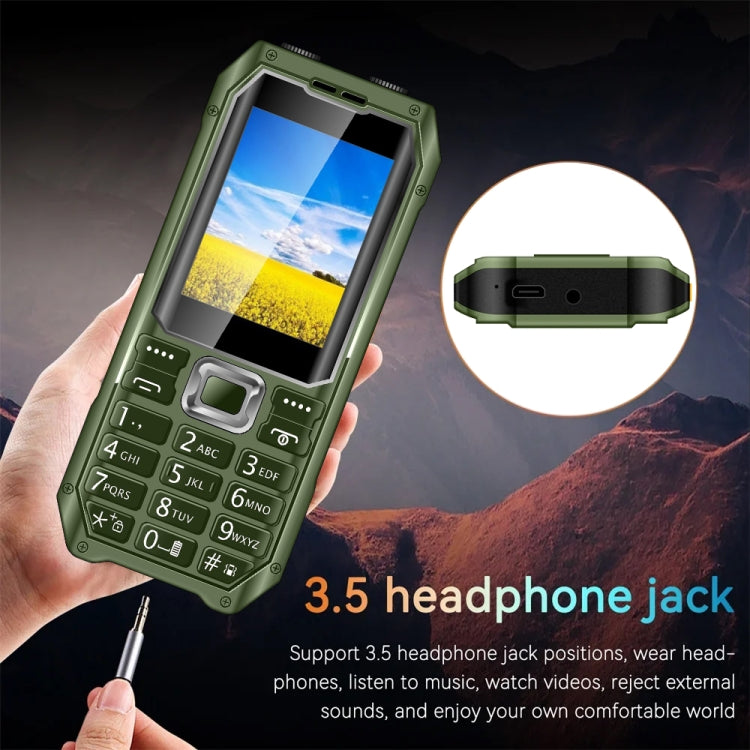 Q6000 Elder Keypad Phone, 2.4 inch, 6800mAh, Dual Flashlights, 21 Keys, SOS, FM, Dual SIM, GSM, Plug:US Plug(Green)