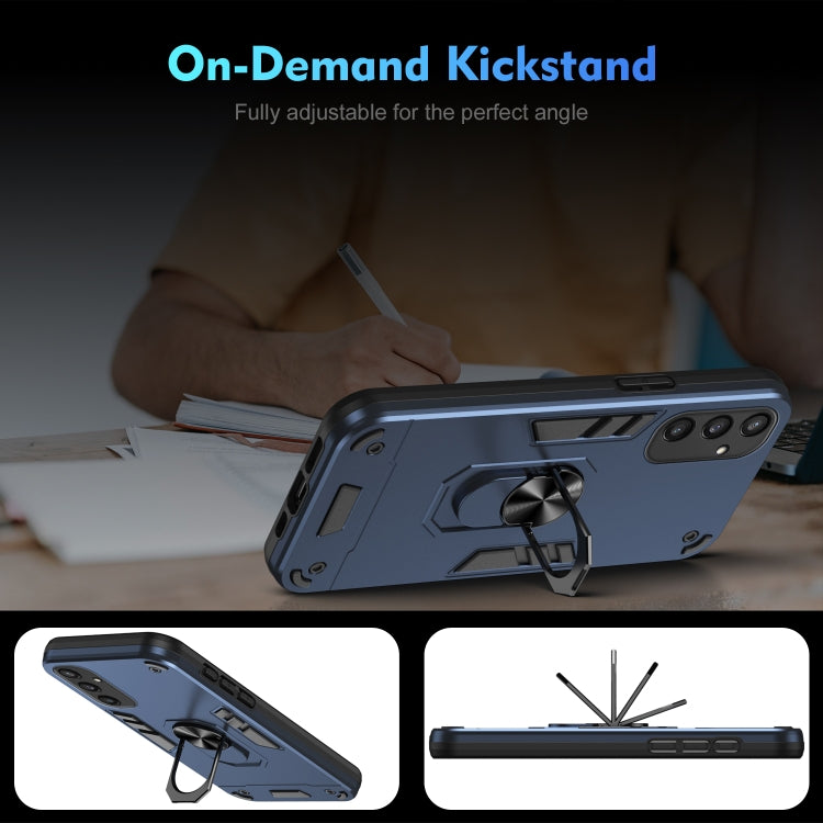 For Samsung Galaxy S25 5G Shockproof Metal Ring Holder Phone Case(Blue)