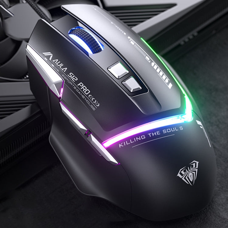 AULA S12 Pro 12800DPI Wired RGB Gaming Mouse(Black)