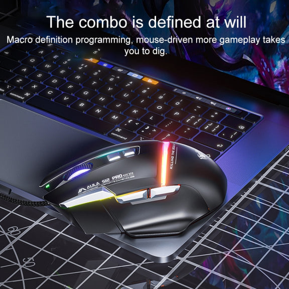 AULA S12 Pro 12800DPI Wired RGB Gaming Mouse(White)