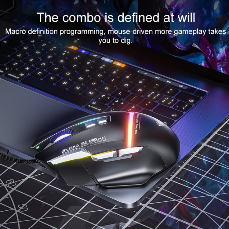 AULA S12 Pro 12800DPI Wired RGB Gaming Mouse(Black)