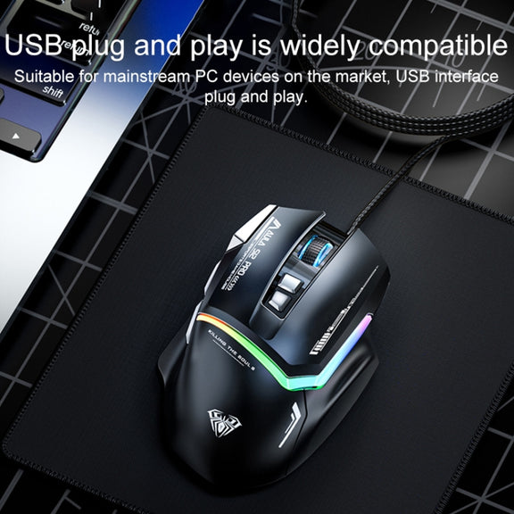AULA S12 Pro 12800DPI Wired RGB Gaming Mouse(White)
