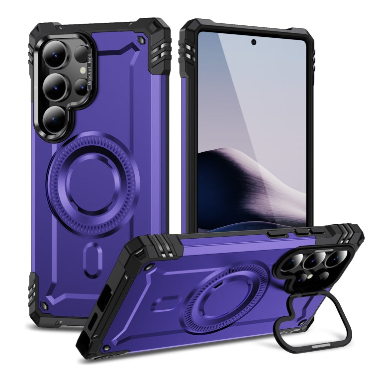 For Samsung Galaxy S25 Ultra 5G Lens Holder MagSafe Phone Case(Purple)