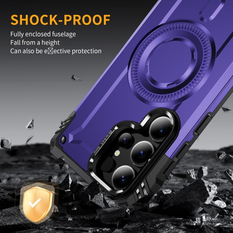 For Samsung Galaxy S25 Ultra 5G Lens Holder MagSafe Phone Case(Purple)
