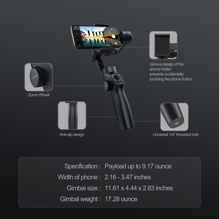 FUNSNAP Capture 2s Smart 3-Axis Handheld Gimbal Phone Live Stabilizer, Combo Version(Black)