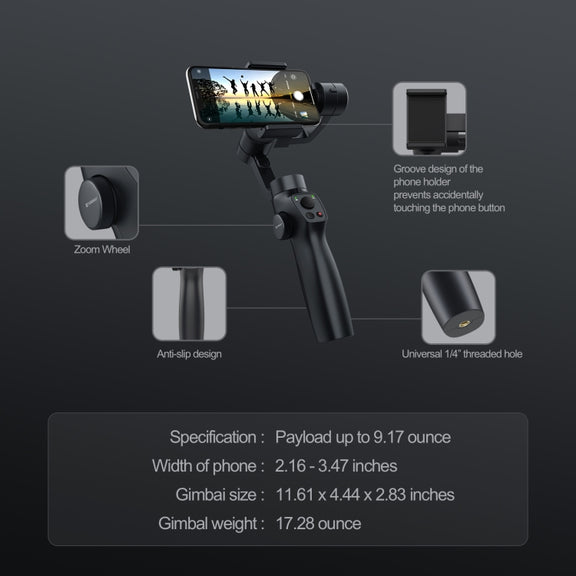 FUNSNAP Capture 2s Smart 3-Axis Handheld Gimbal Phone Live Stabilizer, Combo Version(Black)