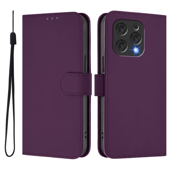 For Doogee N55 Plus Skin Feel Solid Color Leather Phone Case with Lanyard(Violet)