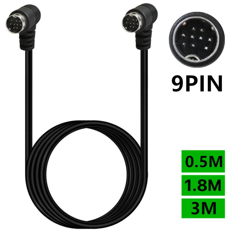 Double Curved mini DIN 9 Pin TV Audio Adapter Cable, Length:3m(Black)