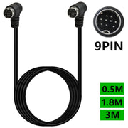 Double Curved mini DIN 9 Pin TV Audio Adapter Cable, Length:3m(Black)