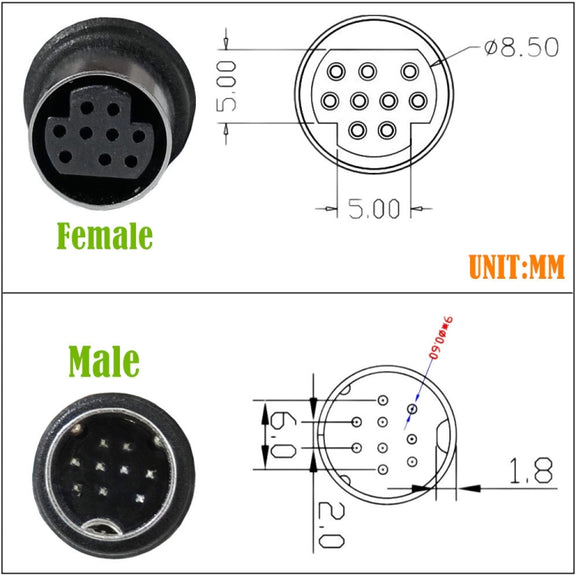 Double Curved mini DIN 9 Pin TV Audio Adapter Cable, Length:3m(Black)