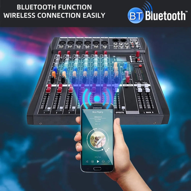 XTUGA CT60X 6-Channels Audio Mixer DJ Mixing Console with 48V Power Supply(EU Plug)