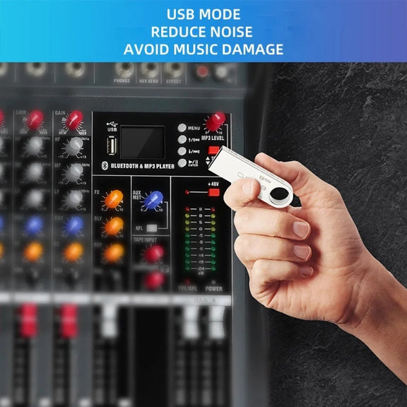 XTUGA CT60X 6-Channels Audio Mixer DJ Mixing Console with 48V Power Supply(EU Plug)