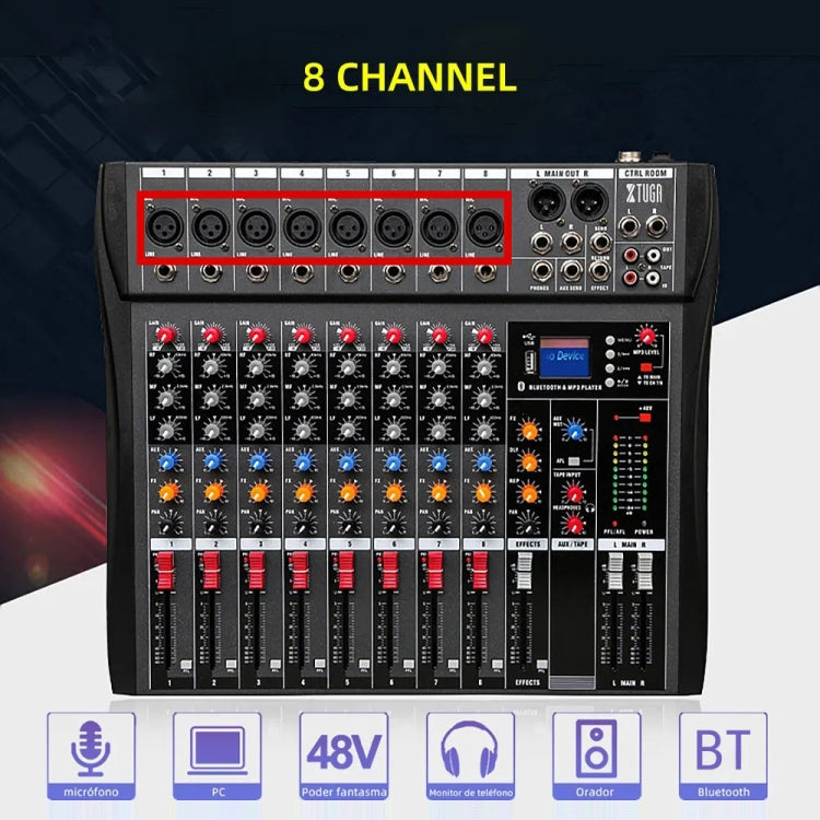 XTUGA CT80X 8-Channels Audio Mixer DJ Mixing Console with 48V Power Supply(EU Plug)