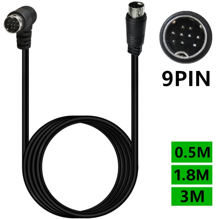 Single Curved mini DIN 9 Pin TV Audio Adapter Cable, Length:3m(Black)