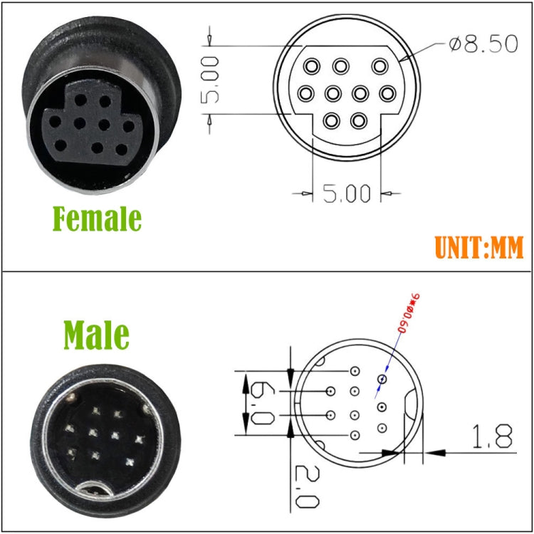 Single Curved mini DIN 9 Pin TV Audio Adapter Cable, Length:3m(Black)
