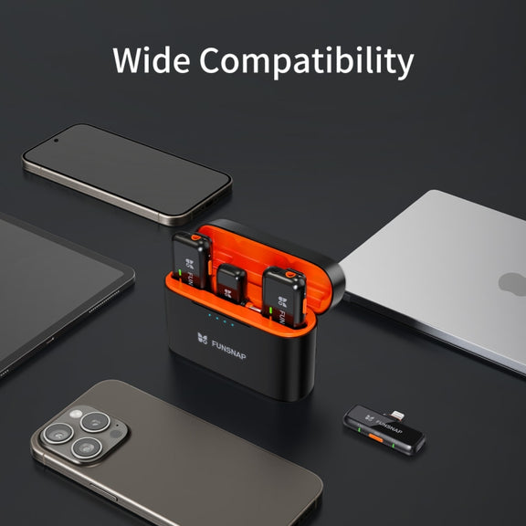 FUNSNAP S6 Lavalier Wireless Microphone, Type-C RX + 2 TX with Charging Case