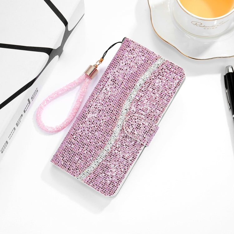 For Samsung Galaxy S25 5G Glitter Powder Filp Leather Phone Case(Pink)