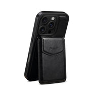 For iPhone 16 Pro Max Denior D22 Genuine Leather MagSafe Holder Detachable Card Slot Phone Case(Black)