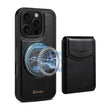For iPhone 16 Pro Denior D22 Genuine Leather MagSafe Holder Detachable Card Slot Phone Case(Black) - free shipping - PMC Jewellery - Order now!