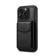 For iPhone 16 Pro Denior D22 Genuine Leather MagSafe Holder Detachable Card Slot Phone Case(Black)