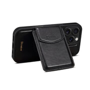 For iPhone 16 Pro Denior D22 Genuine Leather MagSafe Holder Detachable Card Slot Phone Case(Black)