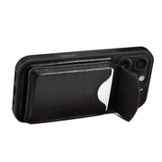 For iPhone 16 Pro Denior D22 Genuine Leather MagSafe Holder Detachable Card Slot Phone Case(Black)