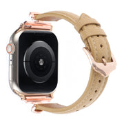 For Apple Watch 46mm / 49mm / 45mm / 44mm X-shaped Buckle Genuine Leather Watch Band(Khaki)