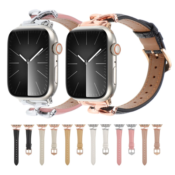 For Apple Watch 46mm / 49mm / 45mm / 44mm X-shaped Buckle Genuine Leather Watch Band(Khaki)