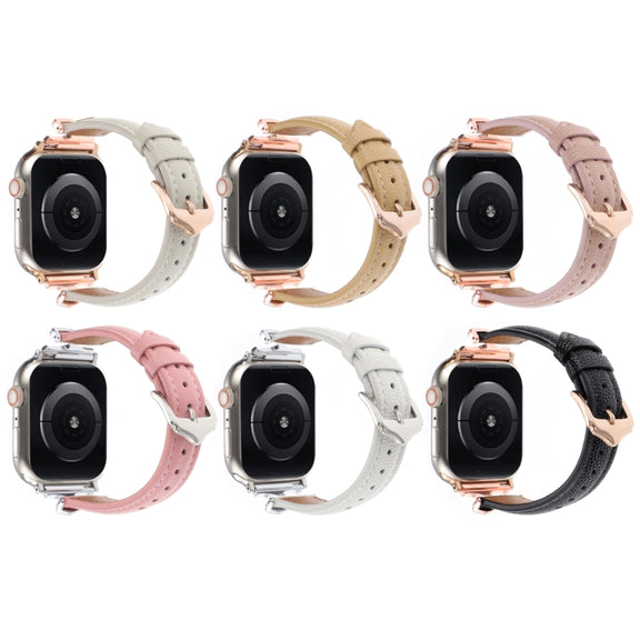 For Apple Watch 42mm / 41mm / 40mm / 38mm X-shaped Buckle Genuine Leather Watch Band(Pink)