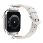 For Apple Watch 46mm / 49mm / 45mm / 44mm X-shaped Buckle Dot Texture Genuine Leather Watch Band(White)