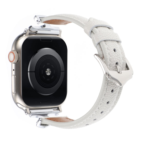 For Apple Watch 46mm / 49mm / 45mm / 44mm X-shaped Buckle Dot Texture Genuine Leather Watch Band(White)