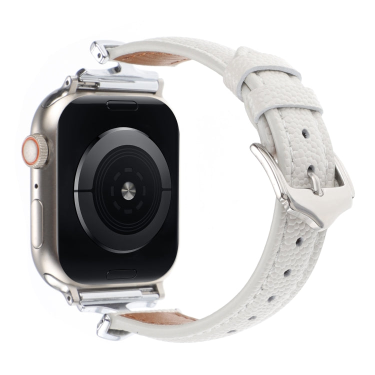 For Apple Watch 46mm / 49mm / 45mm / 44mm X-shaped Buckle Dot Texture Genuine Leather Watch Band(White)