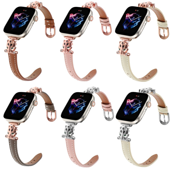 For Apple Watch 42mm / 41mm / 40mm / 38mm Leopard Head Genuine Leather Watch Band(Pink Rose Gold)