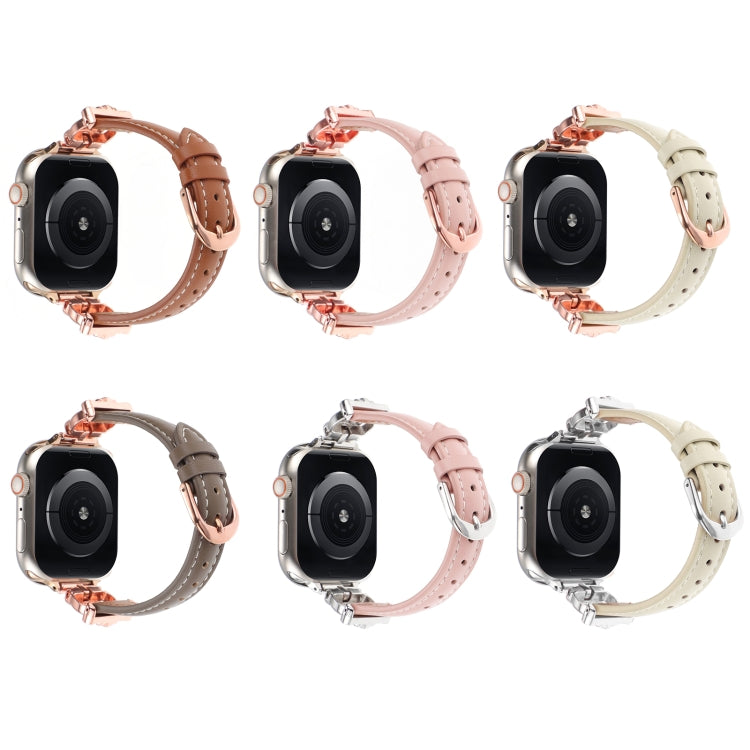 For Apple Watch 42mm / 41mm / 40mm / 38mm Leopard Head Genuine Leather Watch Band(Pink Rose Gold)