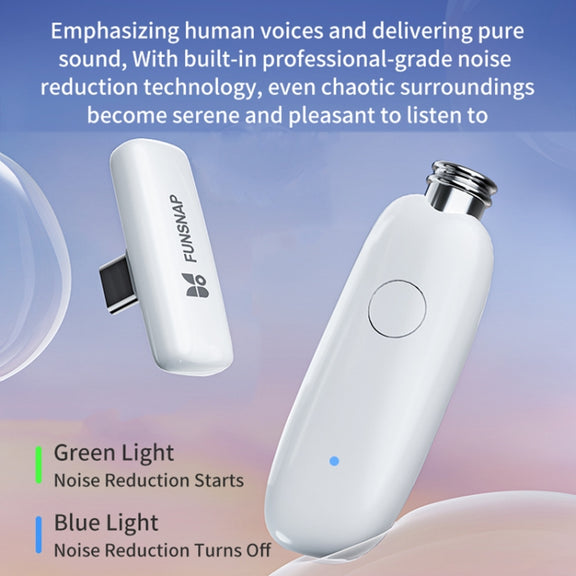 FUNSNAP M3 Digital Audio Wireless Microphone Mic Tok with Monitoring Earphones, Version:Type-C(White)