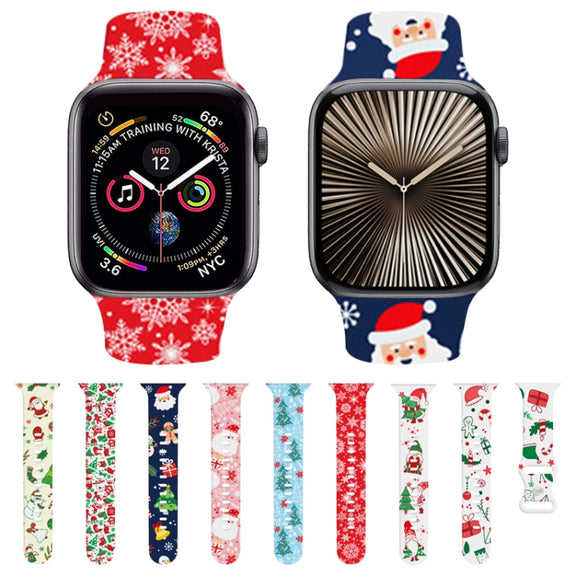 For Apple Watch 42mm / 41mm / 40mm / 38mm Christmas Pattern Silicone Watch Band(Santa Claus White)