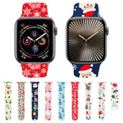 For Apple Watch 46mm / 49mm / 45mm / 44mm Christmas Pattern Silicone Watch Band(Christmas Midnight Blue)