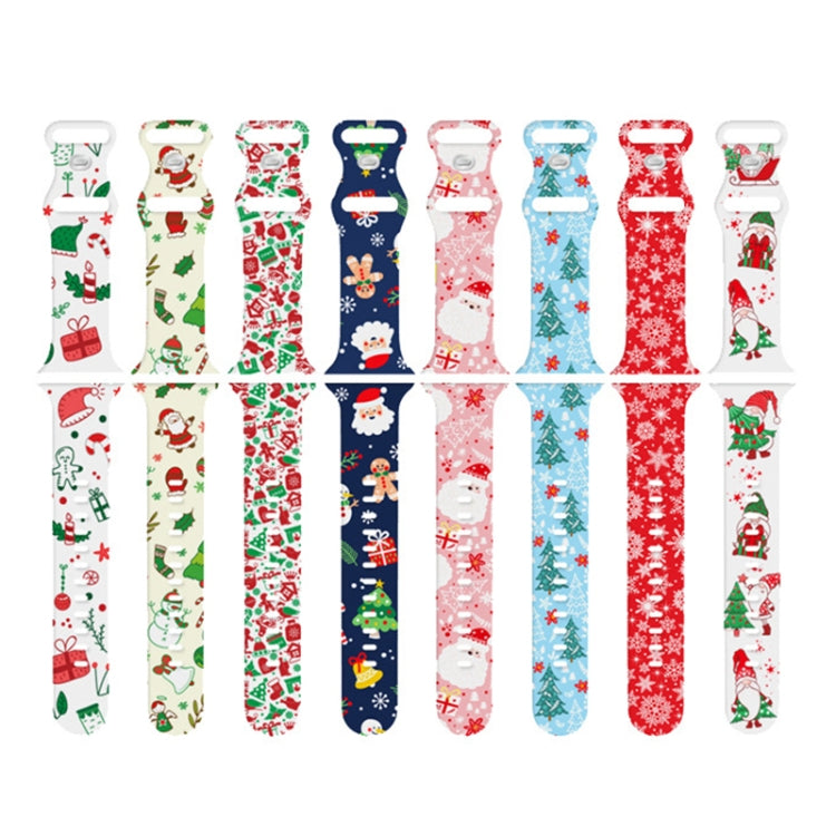 For Apple Watch 46mm / 49mm / 45mm / 44mm Christmas Pattern Silicone Watch Band(Christmas Midnight Blue)