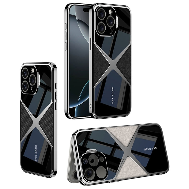 For iPhone 16 Pro Max GKK Leather Electroplating Supersonic Speed Shockproof Phone Case(Black)