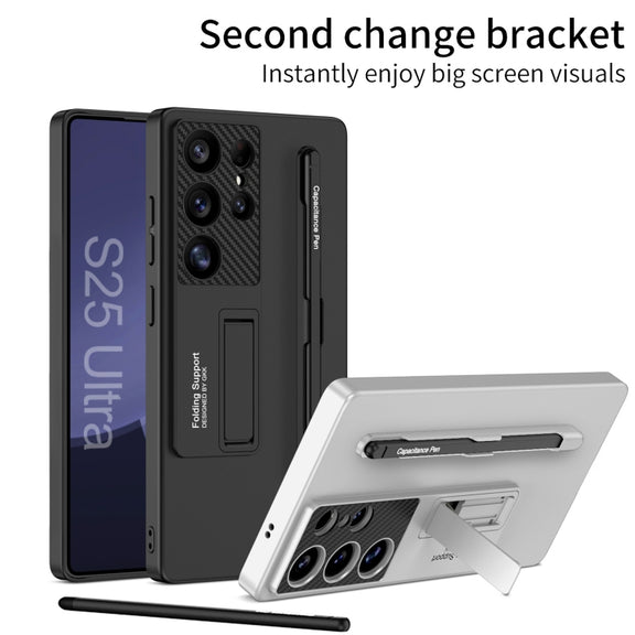 For Samsung Galaxy S25 Ultra 5G GKK Ultra-thin Holder Phone Case with Pen Slots & Stylus Pen(Titanium Gray)