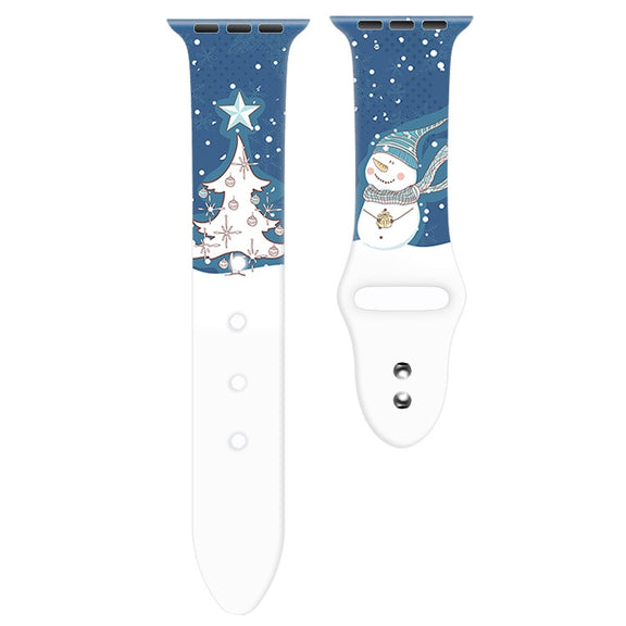 For Apple Watch 42mm / 41mm / 40mm / 38mm Christmas Pattern Silicone Watch Band(Snowman Tree)