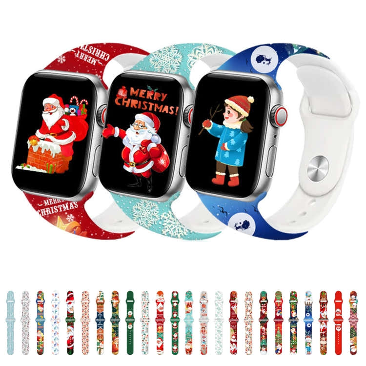 For Apple Watch 42mm / 41mm / 40mm / 38mm Christmas Pattern Reverse Buckle Silicone Watch Band(Deers)