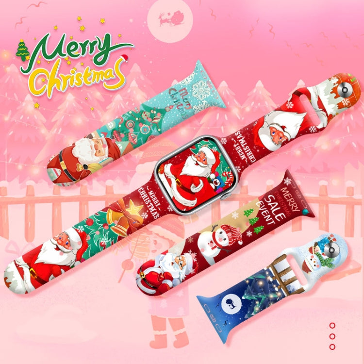 For Apple Watch 42mm / 41mm / 40mm / 38mm Christmas Pattern Reverse Buckle Silicone Watch Band(Fun Christmas Gift)