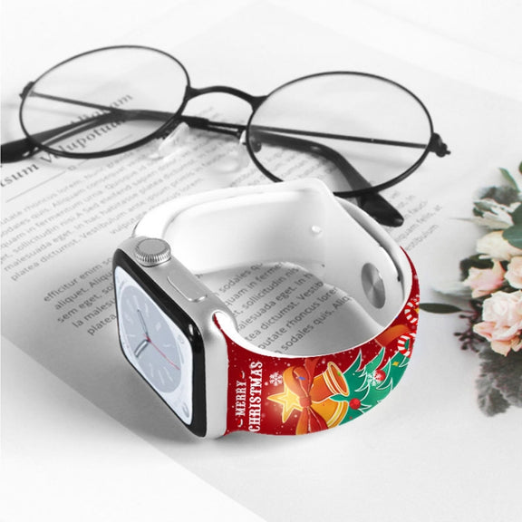 For Apple Watch 46mm / 49mm / 45mm / 44mm Christmas Pattern Reverse Buckle Silicone Watch Band(Weasels)
